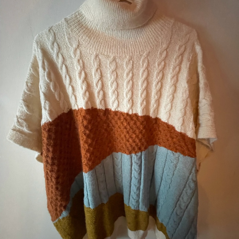Free People Anamá Poncho Cable Knit Turtleneck